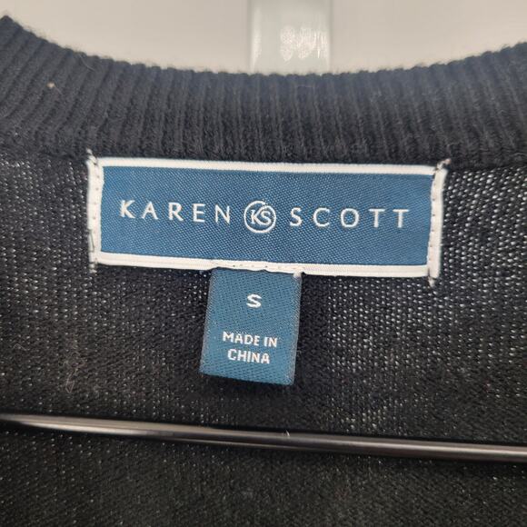 Karen Scott Womens Sz S Button Front Knit Cardigan Sweater Solid Black - Picture 3 of 4